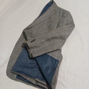 NWOT Joseph Abboud 48L Linen & Wool Grey Window Pane Lined Blazer tailored fit